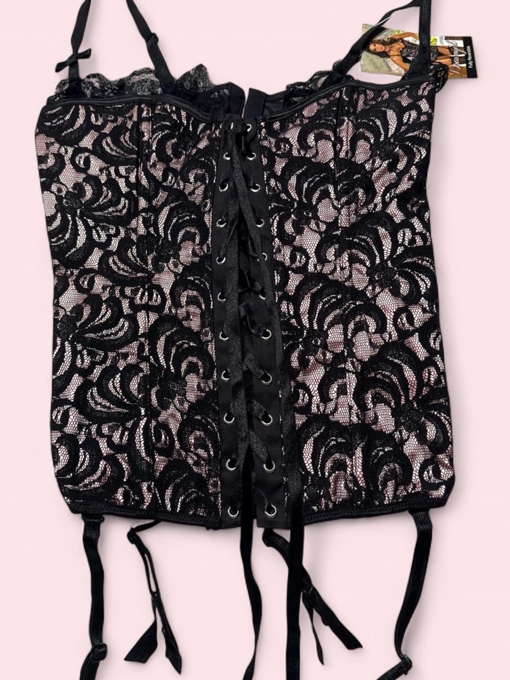 Dreamgirl Lace Corset Bustier Lingerie Pink Black Reversible Size 36